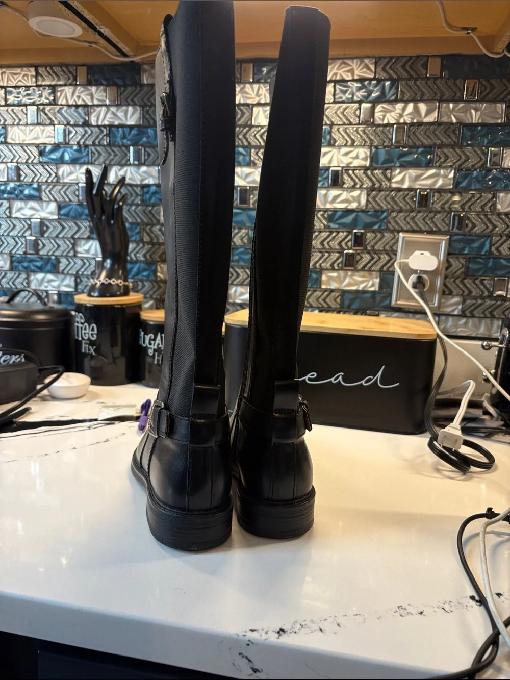 Easy Spirit Black Over-the-Knee Smooth Leather Boots with Side Zip